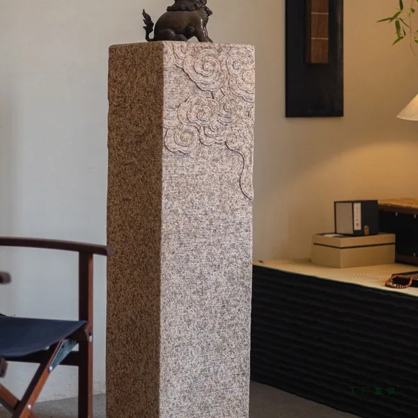 New Chinese-style floor-to-ceiling antique stone column, living room entrance display column, homestay tea room auspicious cloud