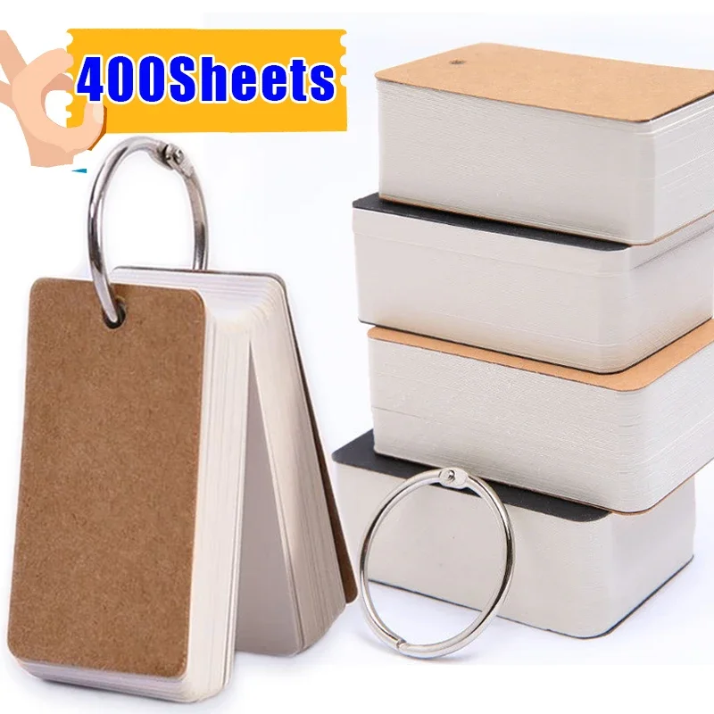 400/100Sheets Kraft Paper Blank Flashcards with Binder Rings Spiral Notepads Mini Notebooks Study Cards Book Kawaii Stationery