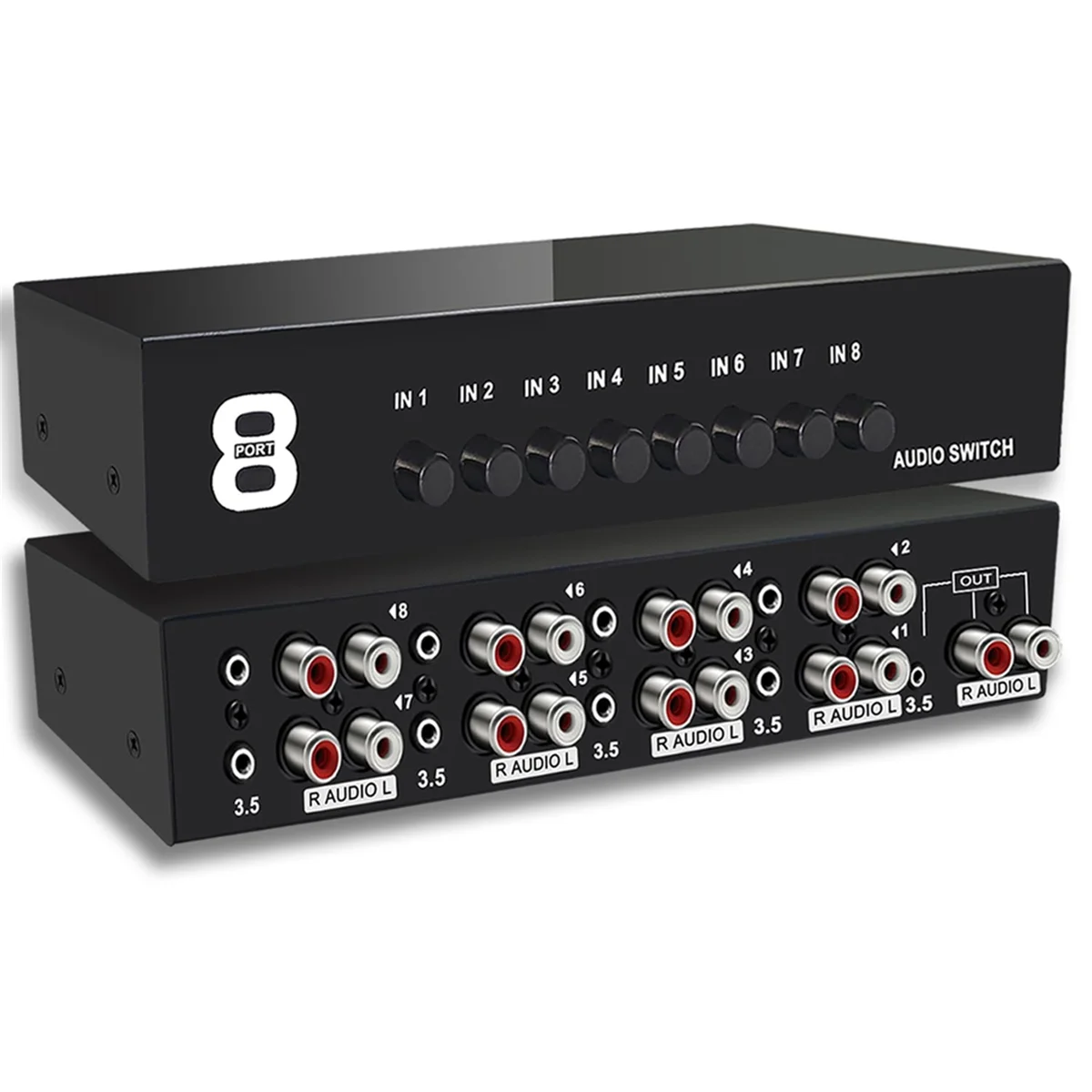 AA97 3.5mm Aux + L/R Bi-Directional Stereo Audio Switch 8 in-1 Out A/B Analog Audio Switcher