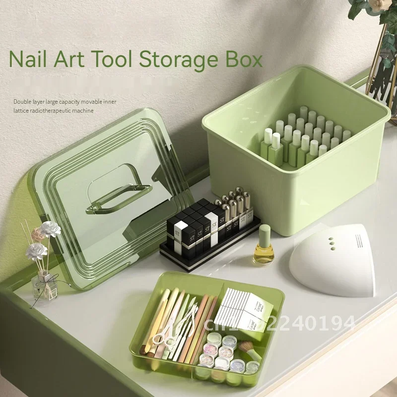 Nouvelles couches d'outils pour ongles, 2 boîtes portables de rangement de grande capacité, accessoires de manucure, boîte de vernis, organisateur anti-poussière en plastique pour ongles