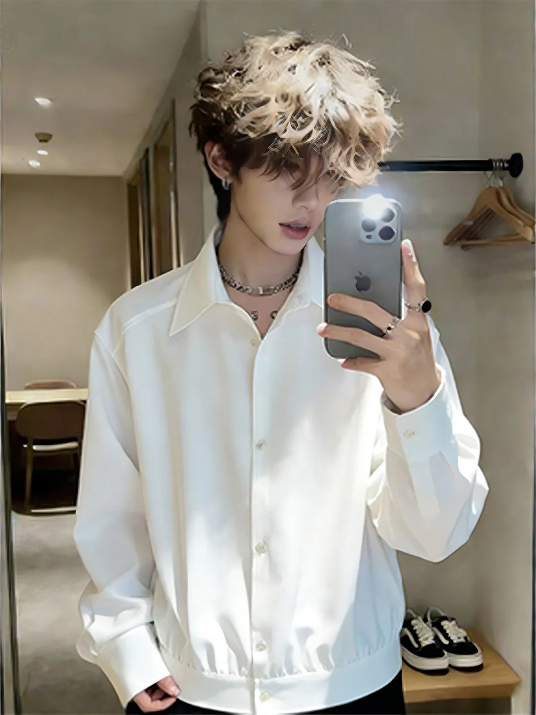 

Neapolitan Godfather Long Sve irt Men's Spring Autumn White Inner Wear Layered irt Youthful Sle Haome Top