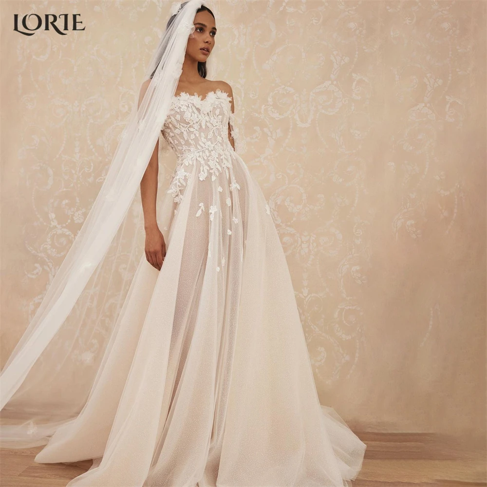 

LORIE Vintage Lace Wedding Dresses A-Line Appliques Sweetheart Backless Bridal Gowns Detachable Straps Princess Bride Dress 2023