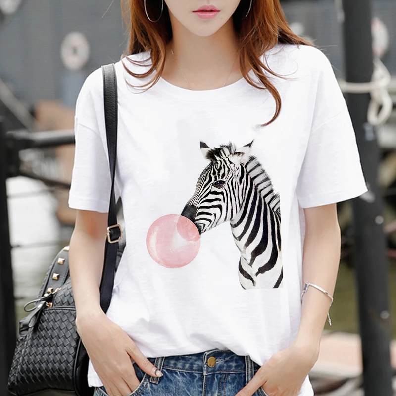 Harajuku Summer Female T-shirt Bubble Gum Cute animal Print Aesthetic Clothes women Tshirt Fashion casual short sleeve T shirt