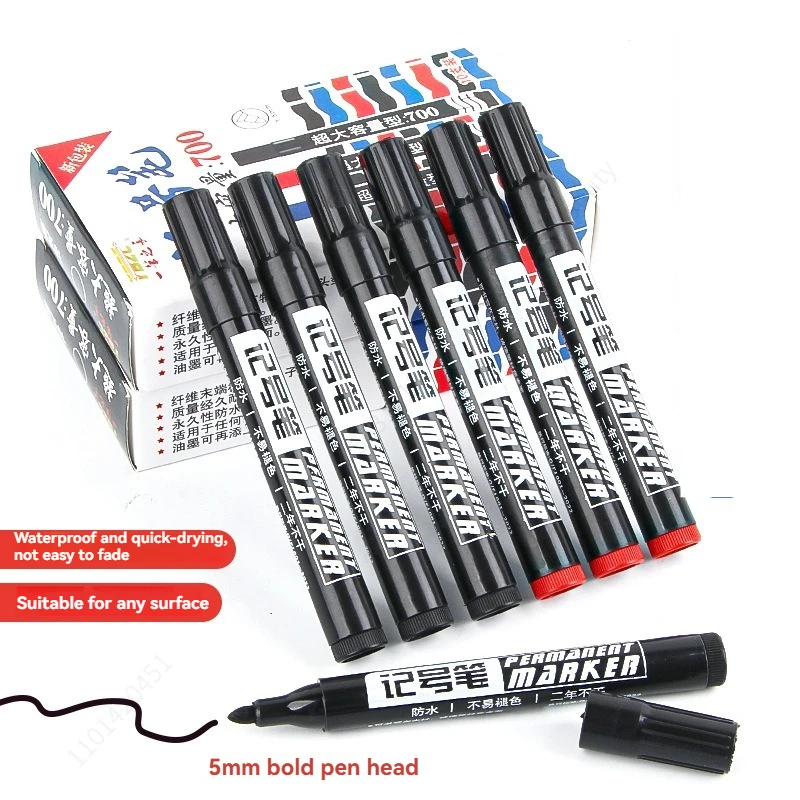 

6 Permanent Markers Waterproof Black Red Oily Markers Quick-drying Signature Pen Stationery
