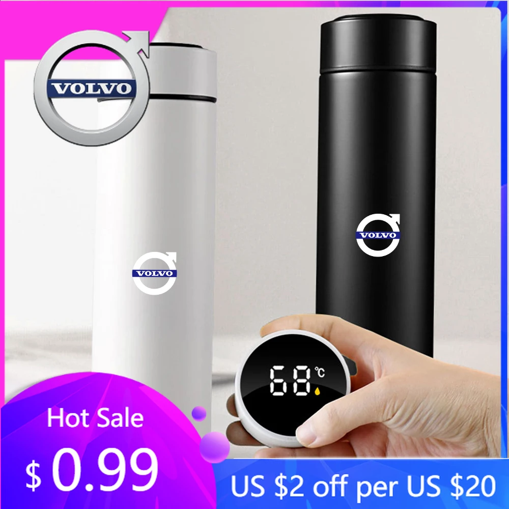 

Крышки-концентраторы 500 мл, интеллектуальная изоляционная крышка из нержавеющей стали, автоматическая светодиодная чашка-термос с температурой для Volvo Rdesign AWD C70 C30 S40 S60