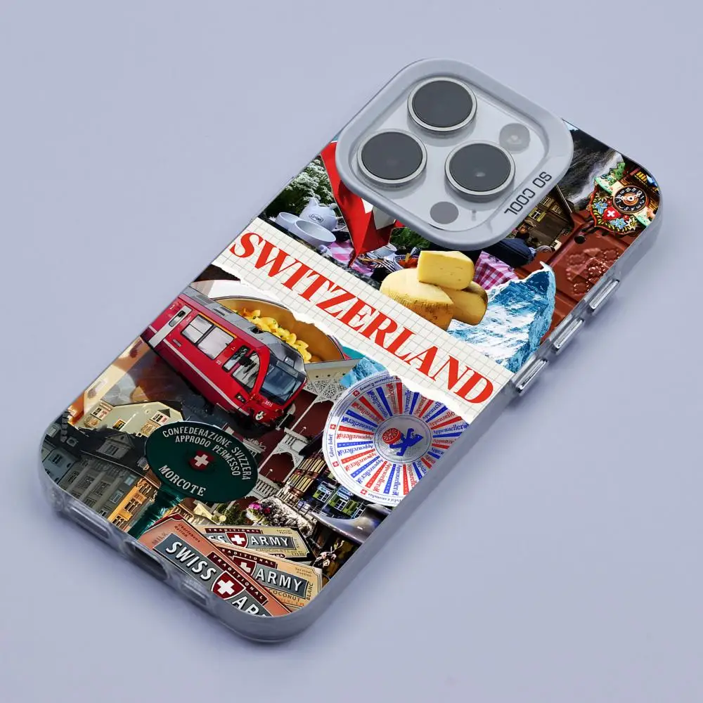 سويسرا العلم قضية الهاتف المحمول آيفون 17 16 15 14 13 12 11 X XR XS 8 7 برو ماكس زائد غطاء أبيض شفاف غطاء فاخر