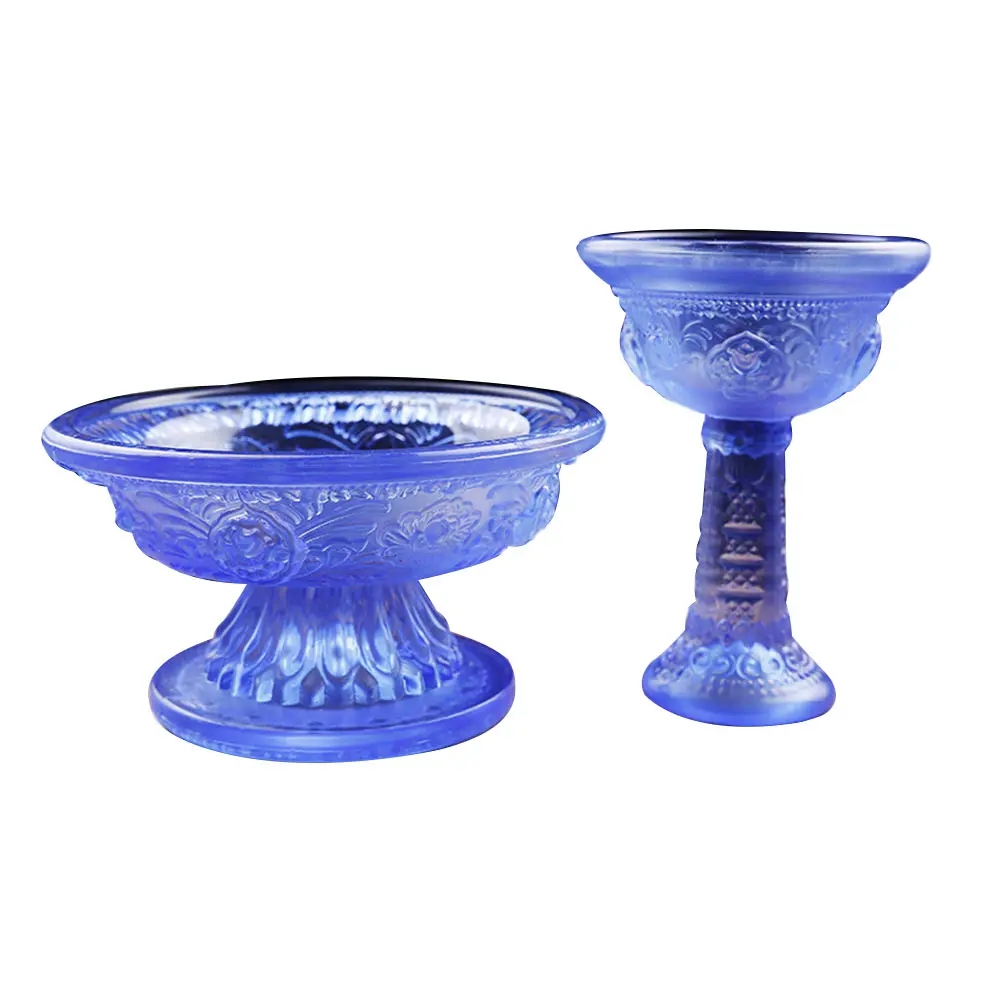 

2pcs High-Foot Glass For Worship Temple Offering Cups Decorative Worship Bowls Household Bowl Glass