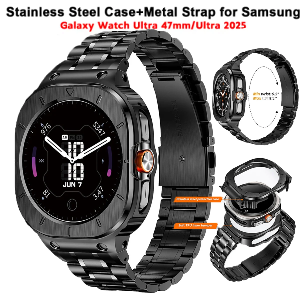 

Корпус и ремешок из нержавеющей стали для Samsung Galaxy Watch Ultra 2025 47 мм, деловой браслет для Galaxy Watch 7 Ultra, сменный ремешок