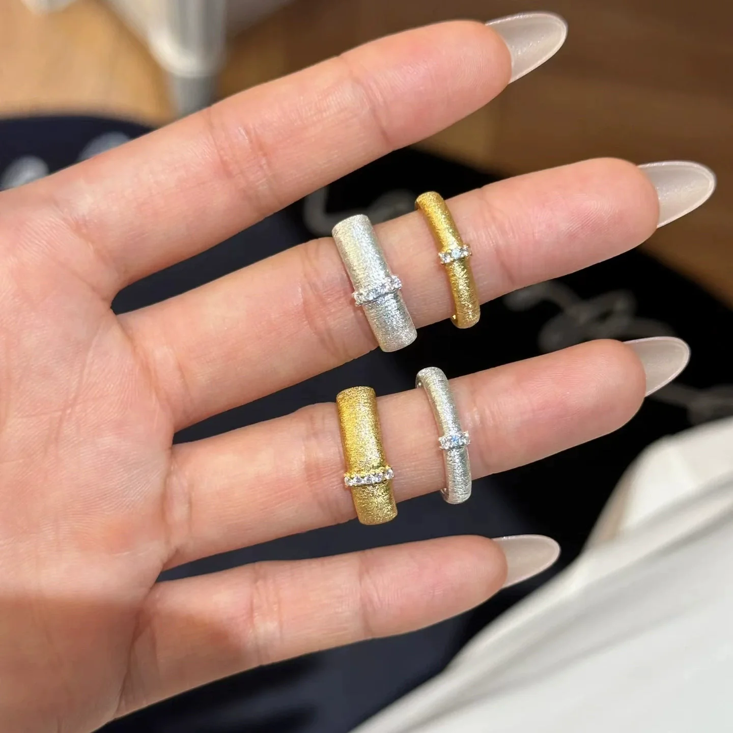 مجوهرات كلاسيكية على الطراز الفرنسي خواتم رفيعة بسيطة باللون الذهبي مرصعة بالزركون الصغير وإكسسوارات الأصابع المفتوحة القابلة للتعديل للنساء #2