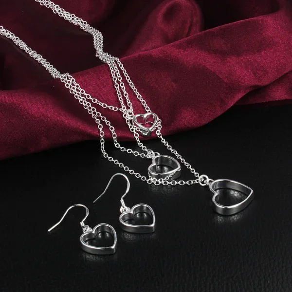 Popular brands 925 sterling Silver romantic Love Heart necklace earrings Jewelry set for women Fashion classic Party Couple gift