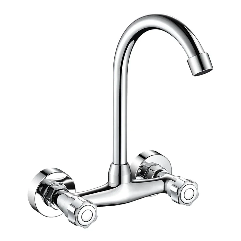 Wall Mounted Kitchen Faucet Double Hole Cold And Hot Water Taps 360° Swivelling Kitchen Mixer Tap Single Lever Sink Tap water