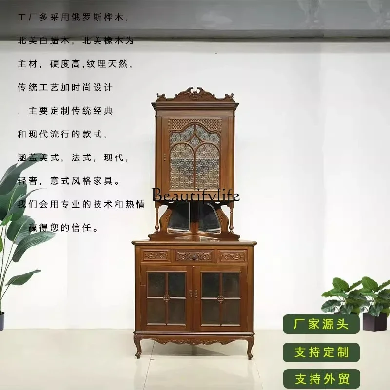 05-ls 18Solid Wood Corner American Style Corner Cabinet Storage Right Angle Cabinet Ultra-Thin High-End Feel Living Room