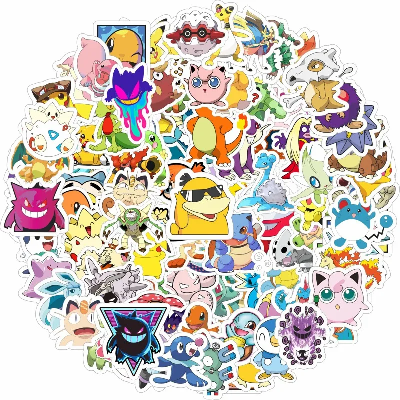 Pegatinas de Pokémon de 50/100 piezas para niños, paquete Kawaii, pegatina de Anime, cuaderno de bocetos estéticos, papelería, juguetes clásicos