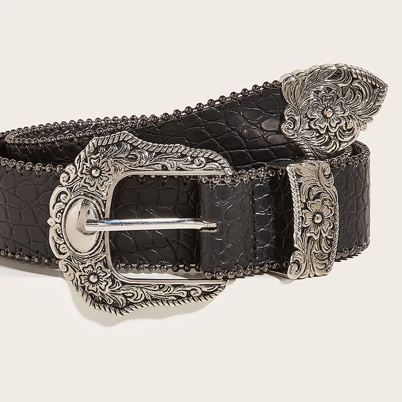 Cinturón vaquero Unisex gótico Y2k, cinturones de diseñador para mujer, accesorio Punk negro de lujo de alta calidad, pretina de 3,8 cm, cinturón bohemio para hombre