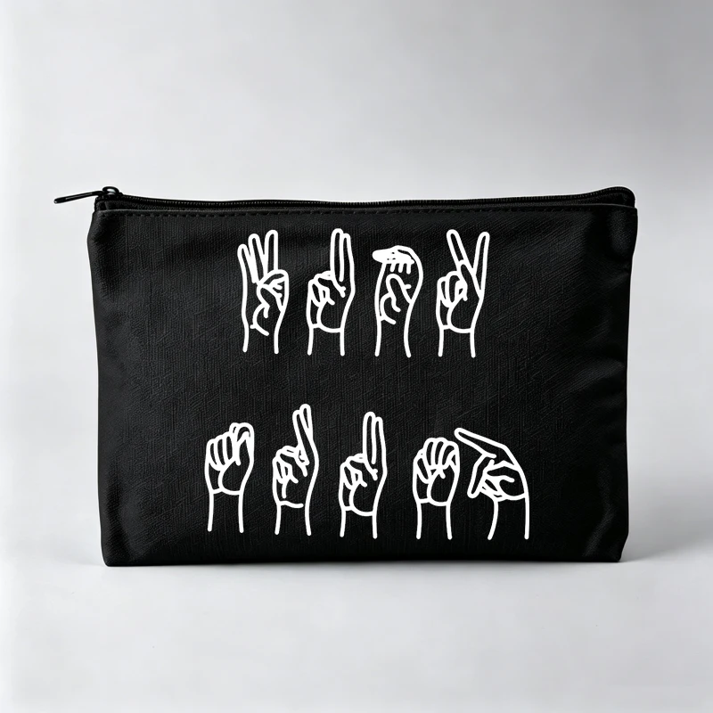 Women's Hand Gesture Print Makeup Bag, Minimalist Design Cosmetic Pouch for Daily Use