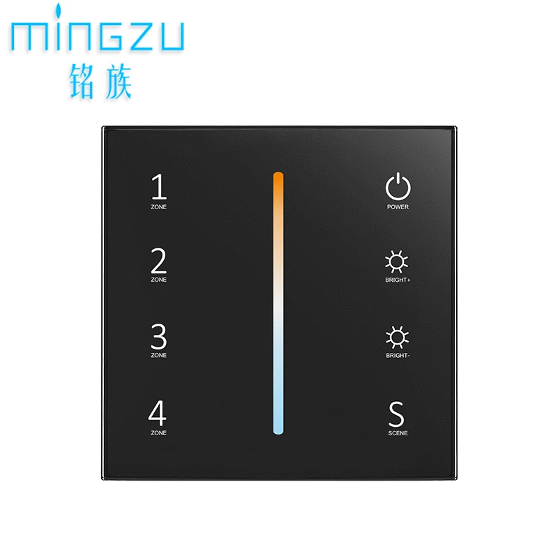 T22 CCT battery Powered 4 Zones touch plate Wireless RF2.4G Wall Remote Control Wall Glass Panel Touch Remote Control dimmer