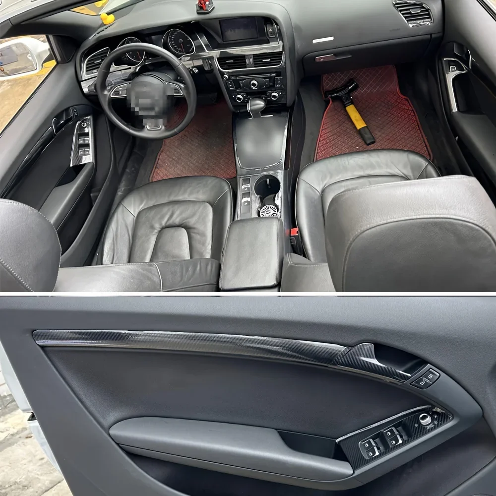 For Audi A5 RS5 B8 Coupe 2008-2016 Interior Carbon Fiber Central Control Panel & Door Handle Stickers