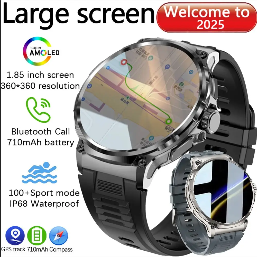 New Full Metal Case Smart Watch Men 1.85 inch Screen 710mAh Large Battery BT Call GPS Motion Track IP68 Waterproof Smartwatches