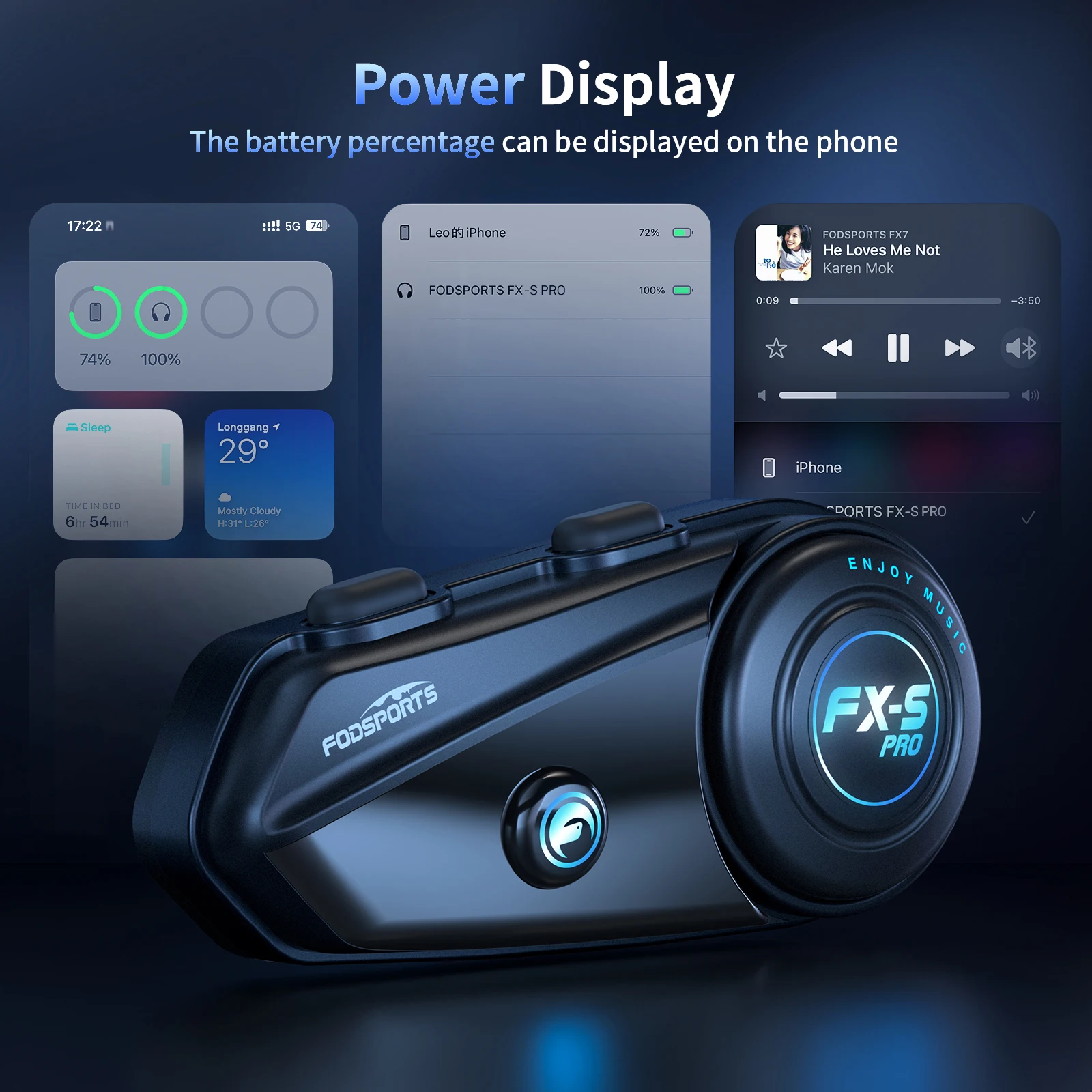 2 szt. Fodsports FX-S Pro Interkom Motocyklowy, Interkom Bluetooth do Kasku, Zestaw Słuchawkowy do Kasku Motocyklowego, 1000M, BT5.4 — zdjęcie produktu 6