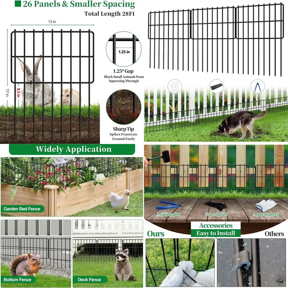 

Rustproof 28ft L x 17in H Metal Garden Fence with 1.25 Gap for Pets, Rabbits, and Small Animals - Black