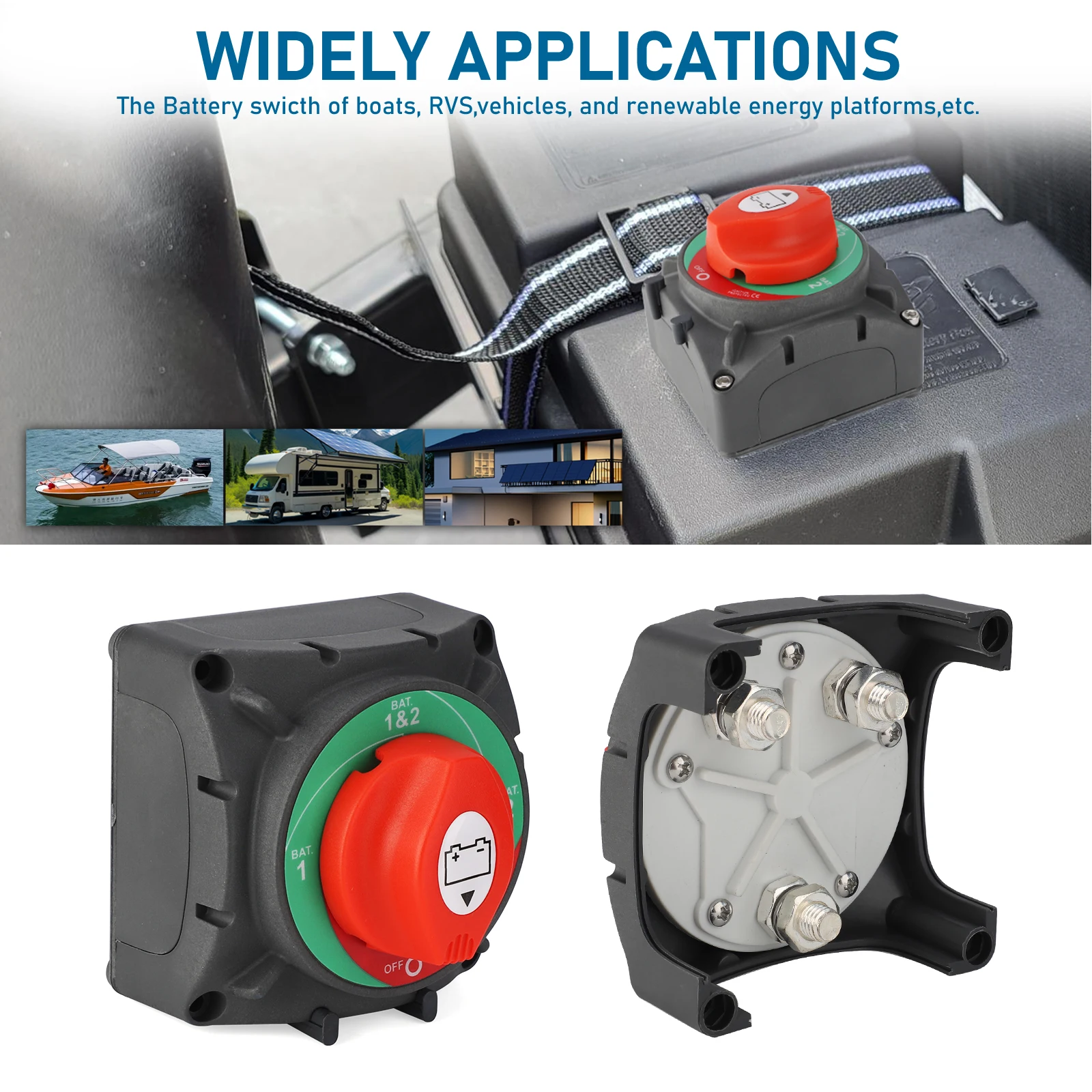Car 500A 4 Position Battery Switch 12-24V Automotive Battery Isolator Disconnector Circuit Breaker Disconnect Switch