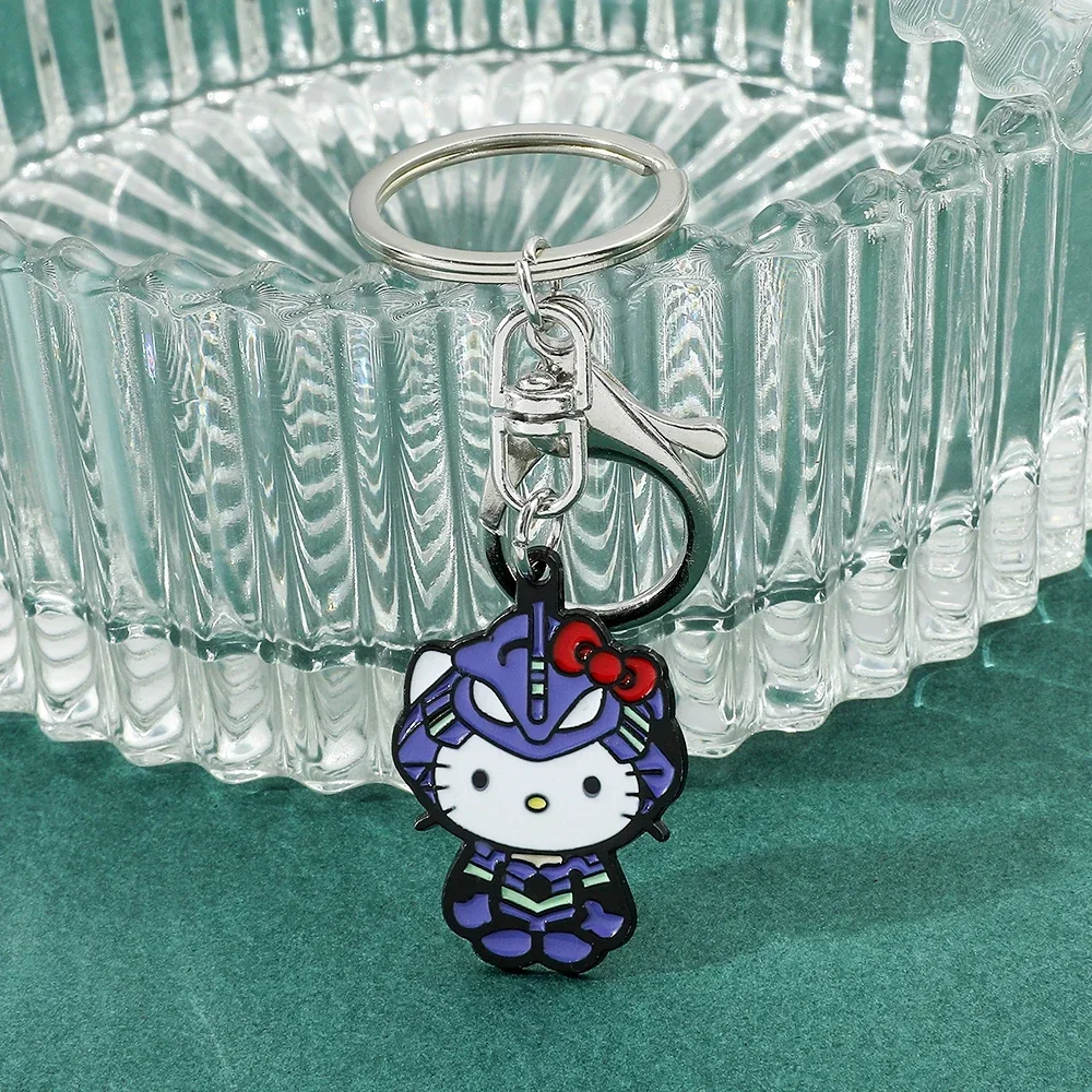 Neon Genesis Evangelion x Hello Kitty Enamel Keychain - EVA-01 Mecha Anime Key Ring, Kawaii Jewelry Gift for Men Women Fans