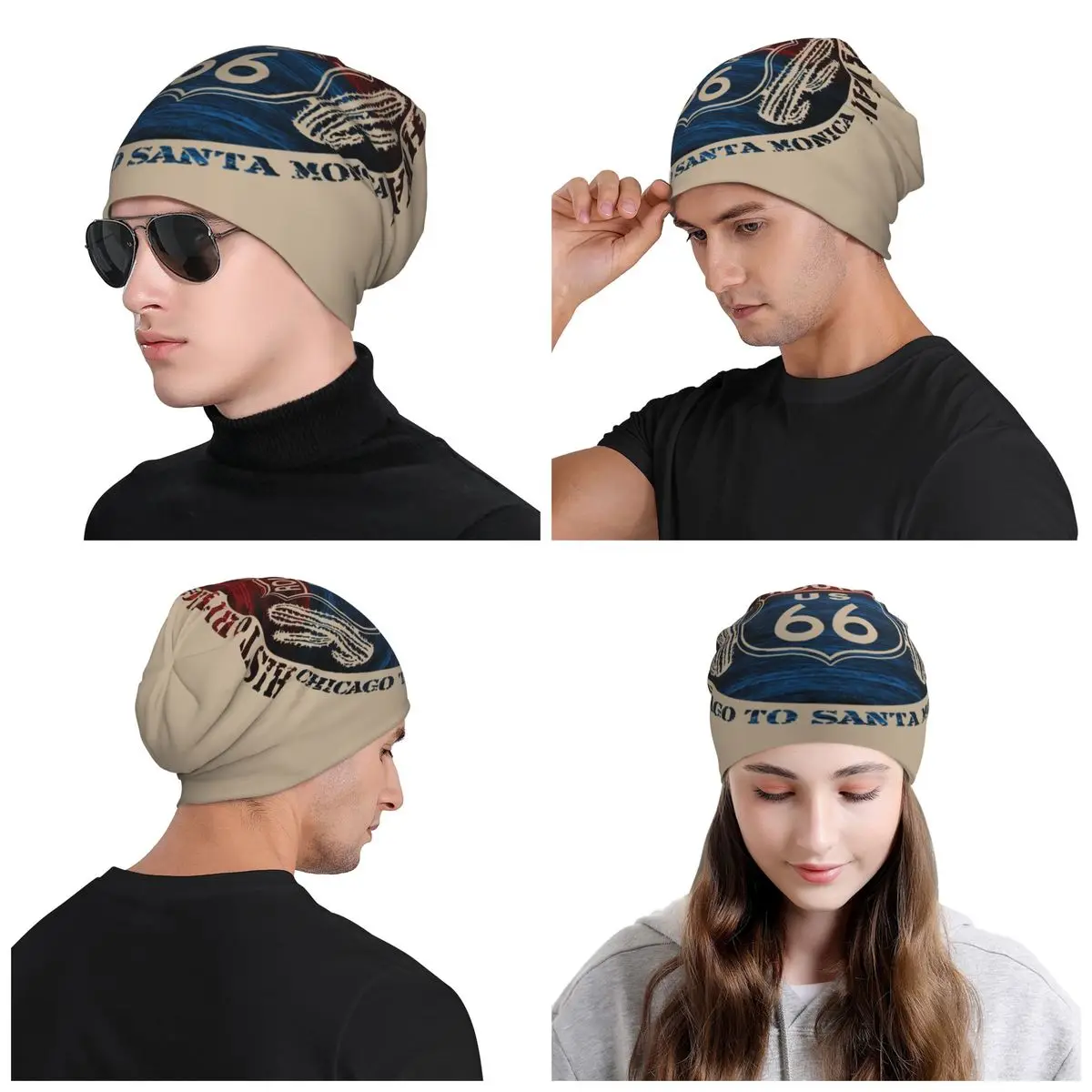 Route 66 America Road Vintage Trip Skullies Beanies Caps Unisex Winter Warm Knitting Hat Cool Adult Bonnet Hats Outdoor Ski Cap