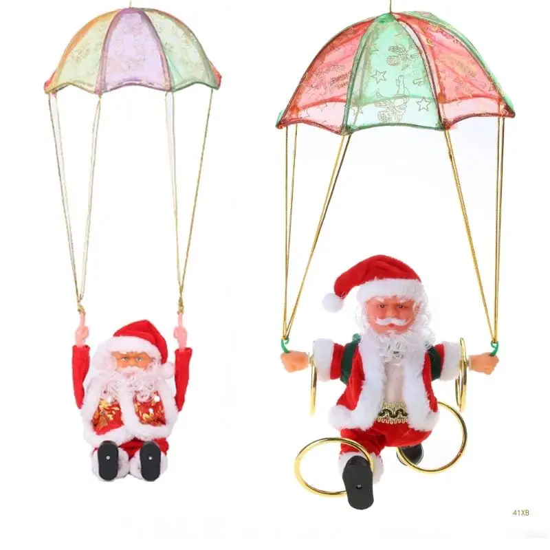 

41XB Christmas Ornaments Electric Toy Parachute Santa Clause Tumbling Dancing Decor for Kids Holiday Season Decoration