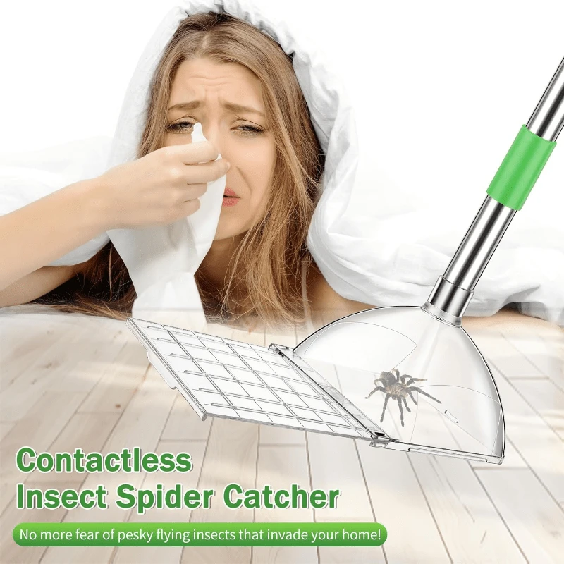 32-inch Adjustable Long-Handled Spider Catcher – Indoor/Outdoor Pest Control Tool for Contact-Free Capture and Release, Harmless