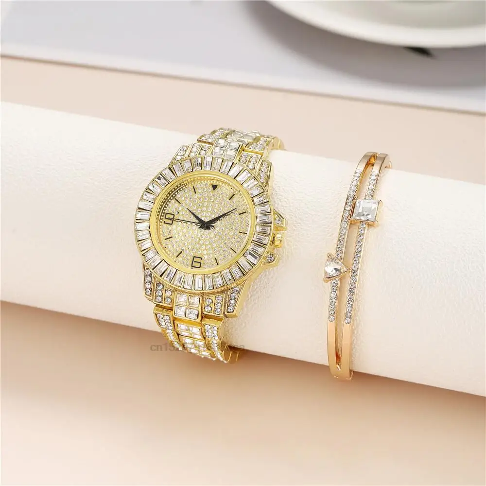 Luxury Gypsophila Gold Women\'s Watch Casual Digital With Diamonds Design Quartz Watches Stainless Steel Strap Gift Clock