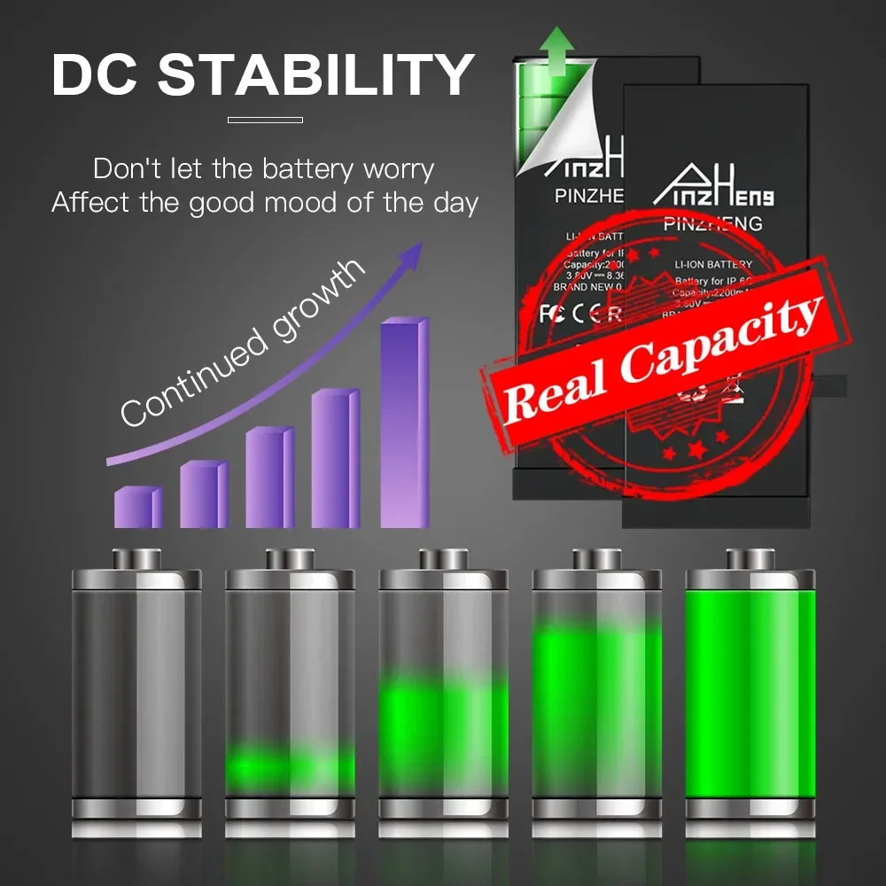 PINZHENG Real High Capacity Battery For iPhone 5S SE 6 6S 7 8 Plus X Xr Xs Max Phone Replacement Bateria Warranty One Year