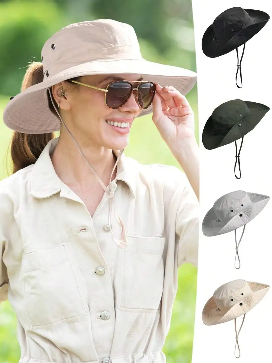 

Womens Wide Brim Sun Hat With Ponytail Opening UPF 80+ Foldable Outdoor Bucket Hat
