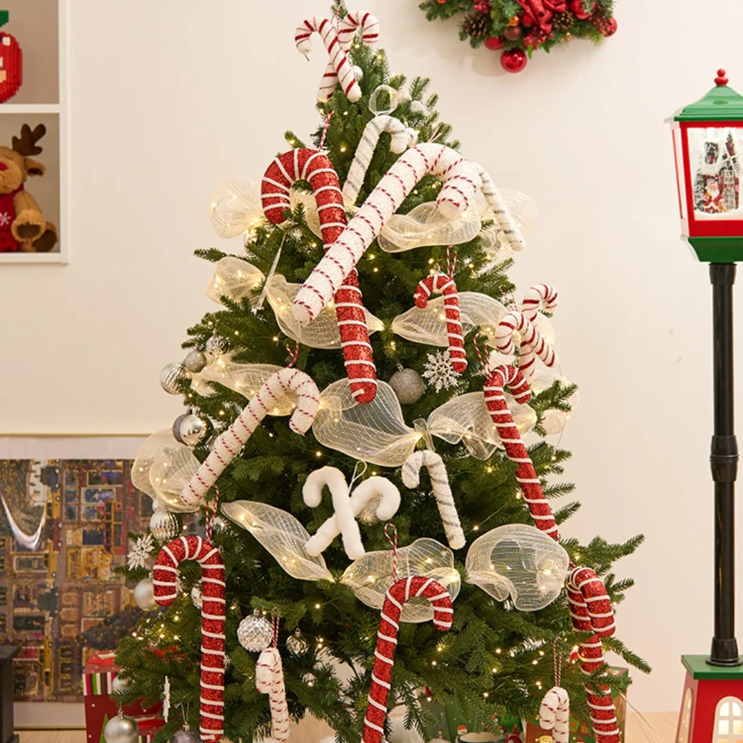 Décorations de canne de sucette de bonbons rouges et blancs, arbre de Noël, pendentif pour Noël, décorations de fête du Nouvel An