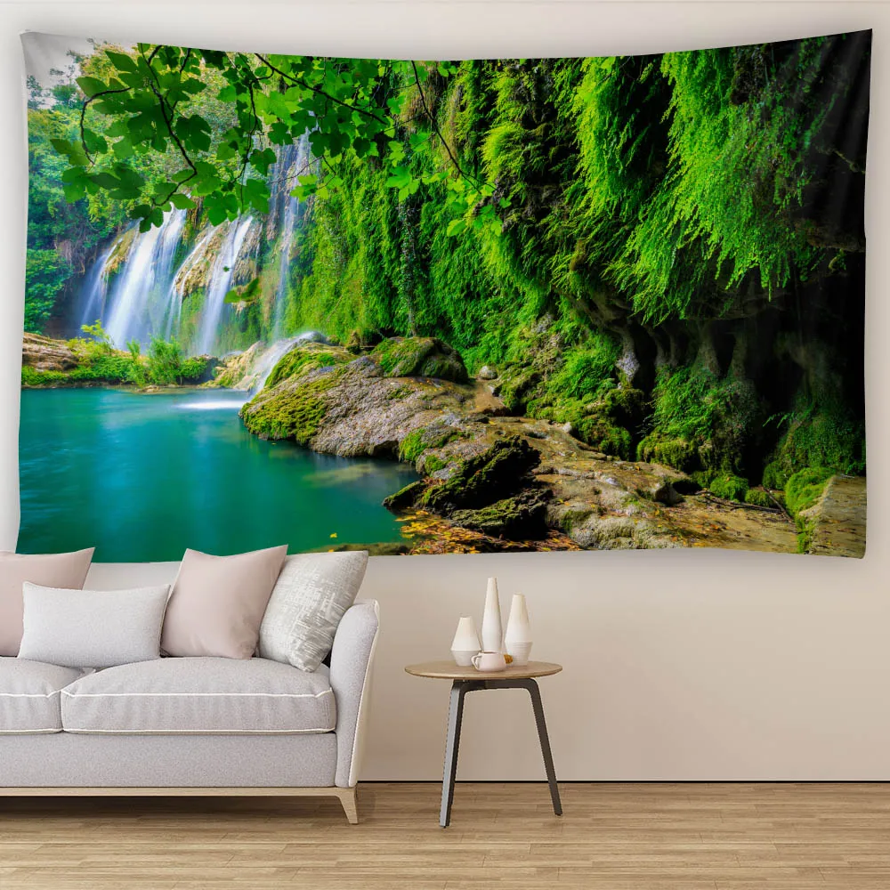 

Natural Landscape Waterfall Tapestry, Multiple Patterns and Sizes, Soft Wall Hanging Fabric Aesthetic Living Room Decoration