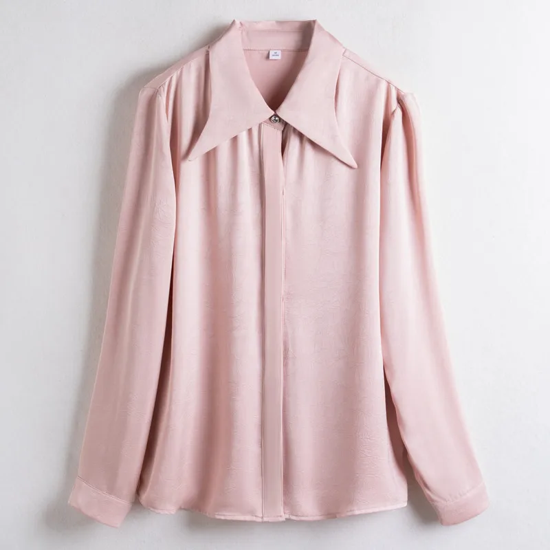 

NAVIU Pink Shirt Women Fashion Temperament New Autumn Porfessional Formal Chiffon Blouses Office Ladies Work Tops Apricot