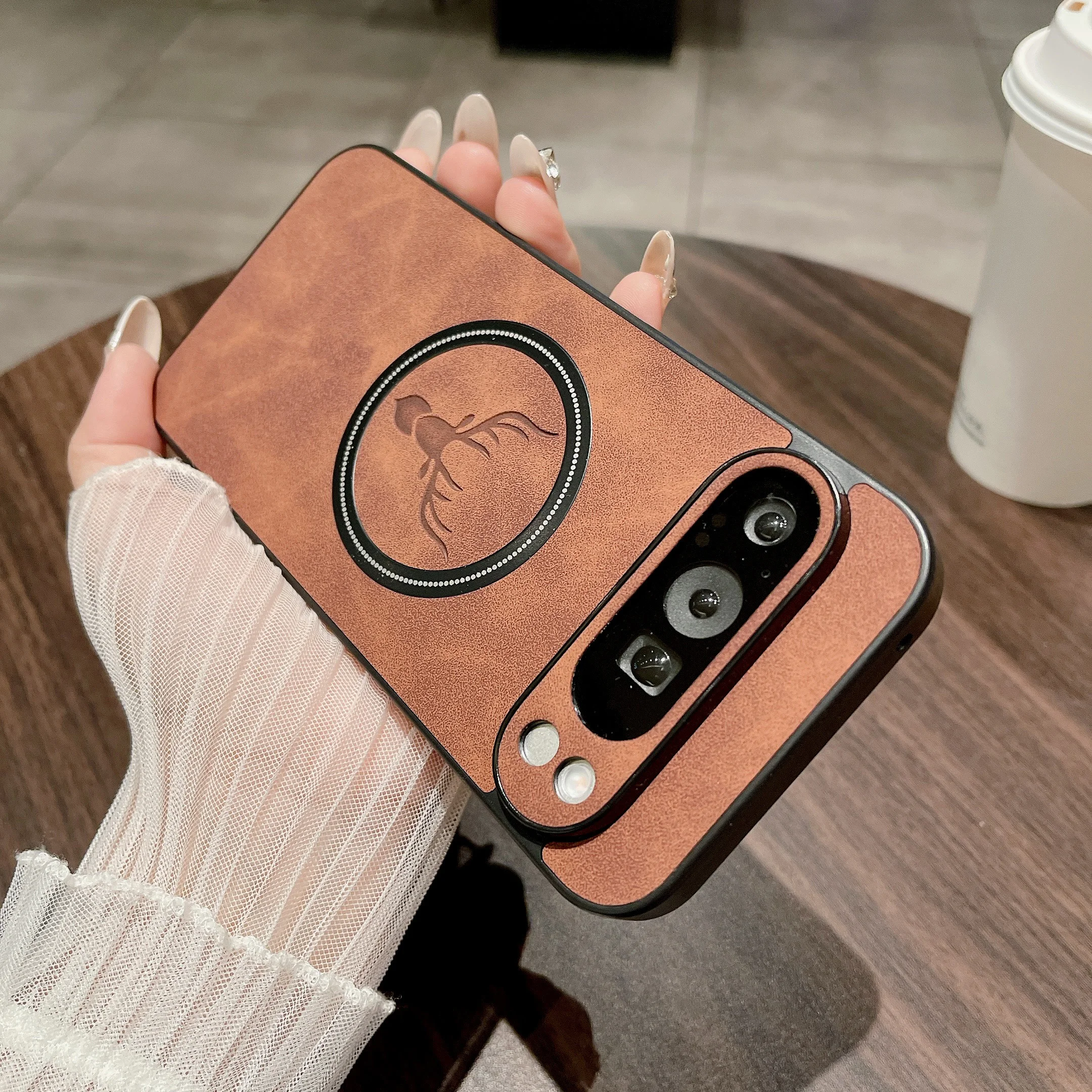 

Роскошный кожаный магнитный кожаный чехол для телефона из овчины с головой оленя для Google Pixel 10 Pro XL 9A 9 8 8A 7A, чехол для беспроводной зарядки