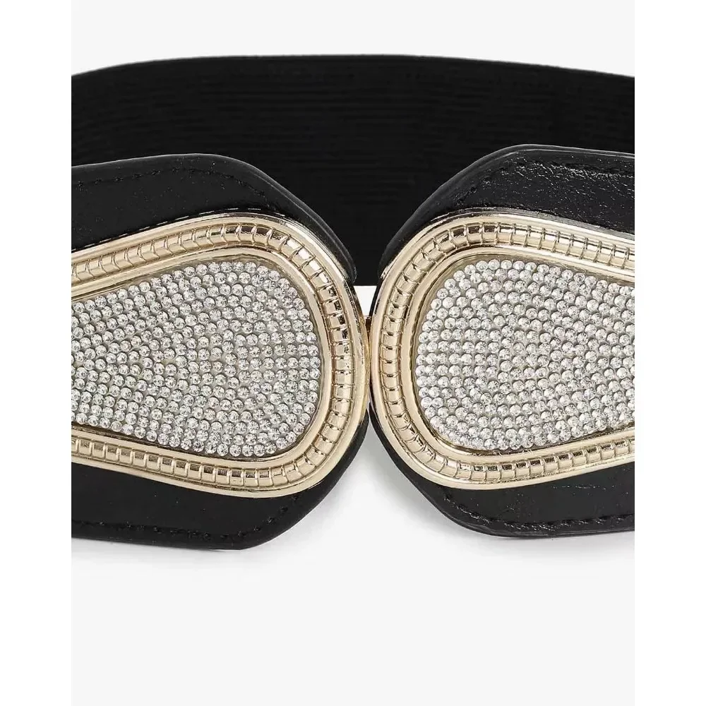 Women Embellished Wide Belt Black