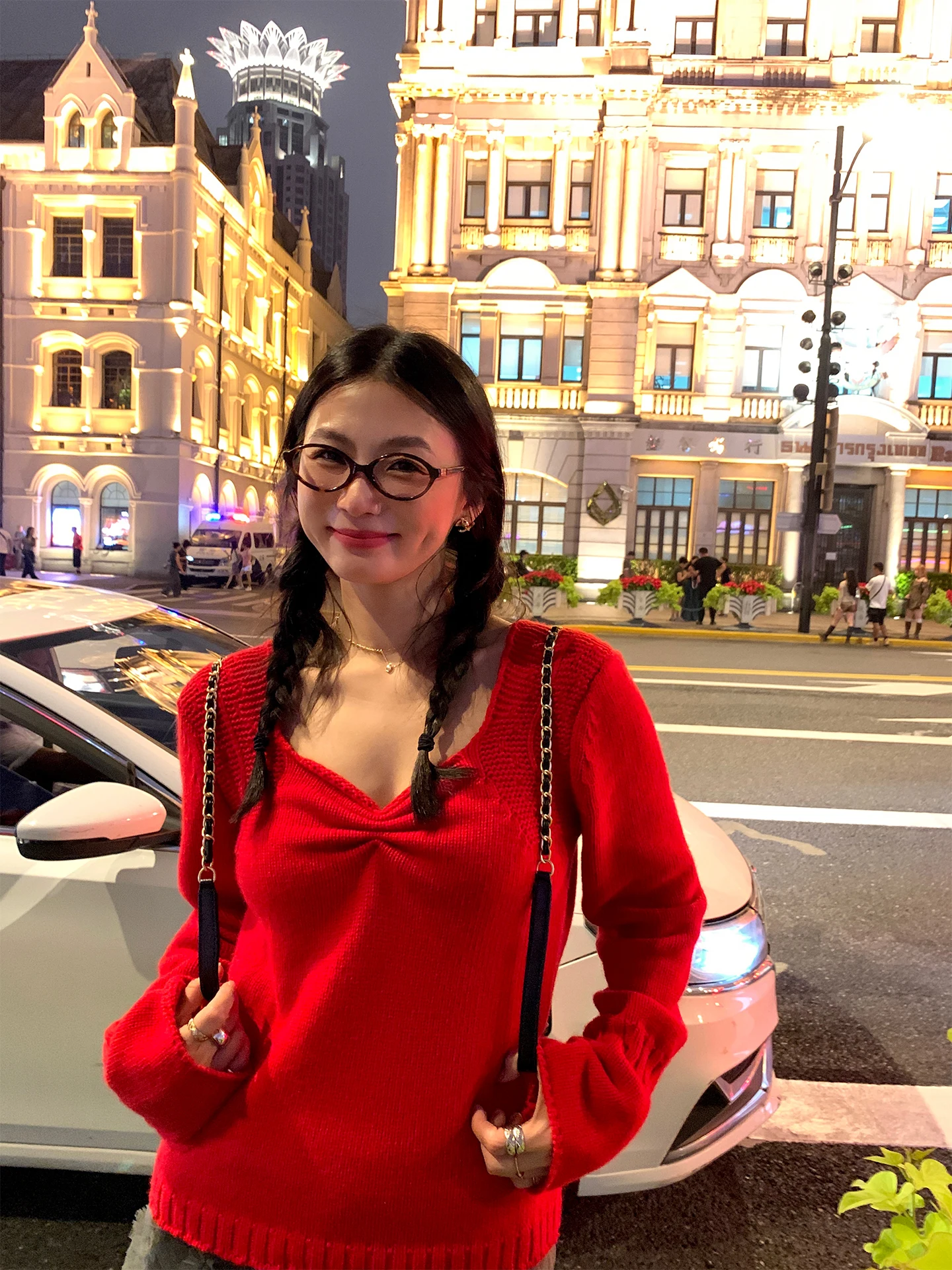 

Red Slim Fit Women's Knitwear Design Sensation Small ence Overhead Woolen Sweater Commute Sle Knitted Long Sve V-Ne