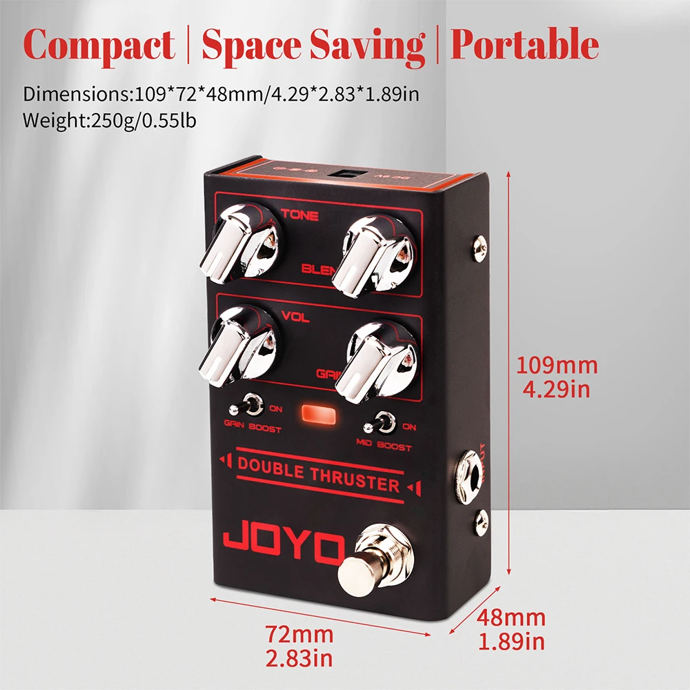 Joyo R-28 pedal de guitarra baixo com acelerador duplo, pedal de efeito overdrive de alto ganho com frequência média independente e reforço de ganho