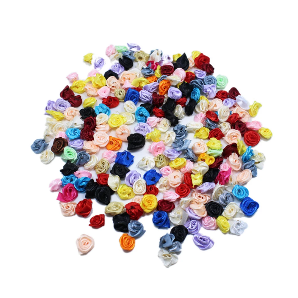 

100 Pcs Artificial Rose Ribbon Flower Head Decor Decoration Cloth Flowers Roses