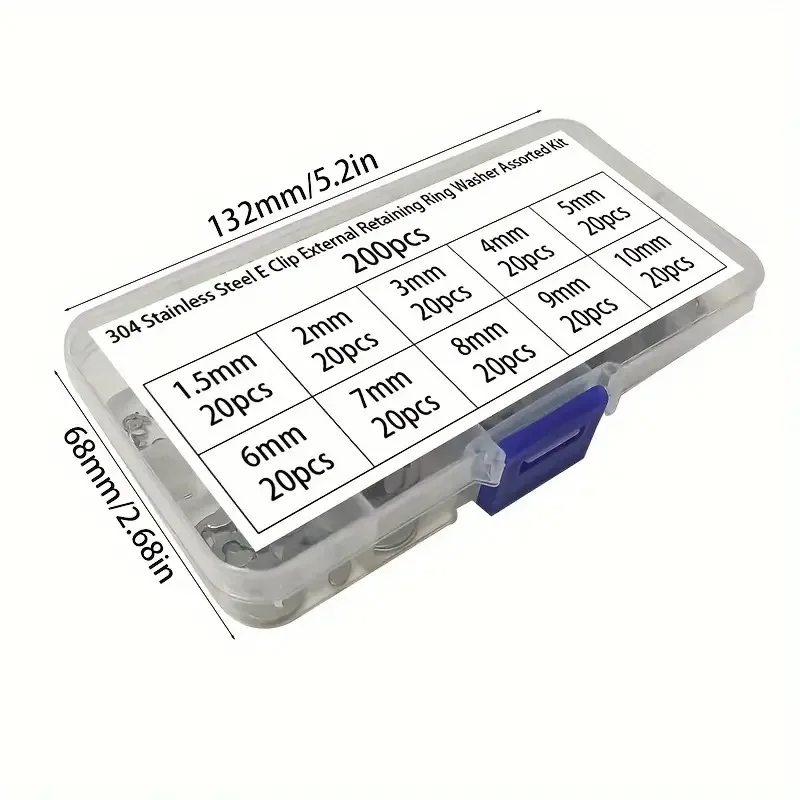 Anillo de retención en caja de 120/200 Uds., eje tipo E de acero inoxidable 304 con pasador de eje de resorte a presión y anillo de retención dividido de 1,5-10mm