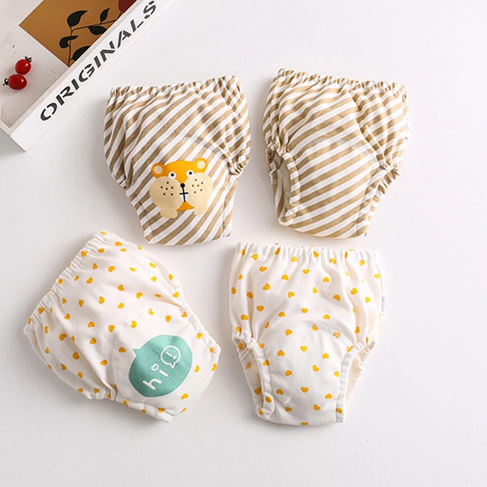 

4 шт./лот, детские хлопковые тренировочные штаны, трусики, водонепроницаемые тканевые подгузники, многоразовые подгузники для инструментов, подгузники, детское нижнее белье
