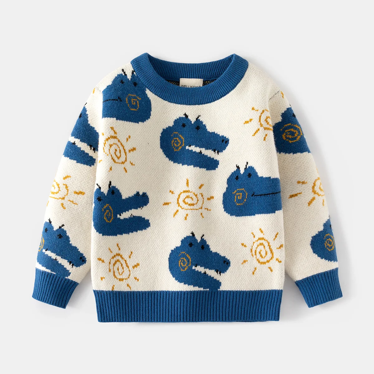 New 2025 Kids Boys Casual Cute Cartoon Dinosaur Knitted Crew Neck Pullover Sweater Toddler Baby Knitwear Autumn Winter Sweaters