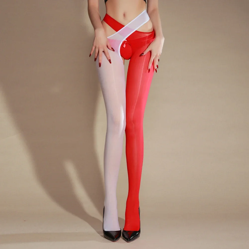 Women's Sexy Lingerie Cross Shiny Pantyhose Tights Thin See Through Stockings Leggings Sexy Hosiery