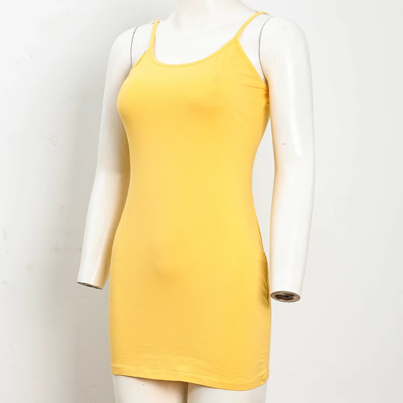 Baumwoll-Spaghettiträgerkleid Damen Basic Schlankes Ärmelloses Minikleid – Detail 5