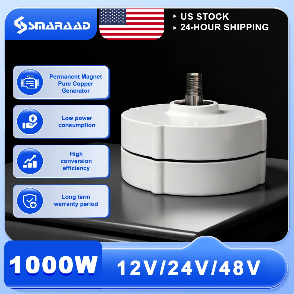 US Delivery 1000W Gearless Permanent Magnet Generator Turbine Low-Speed 12V 24V For Water and Wind Power Household