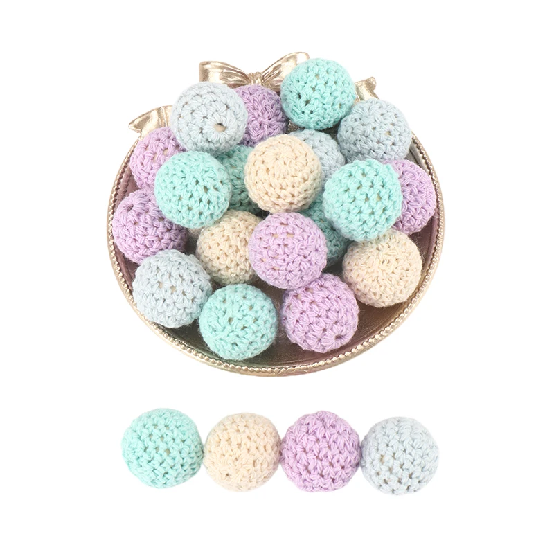 10Pcs 16Mm Mixed Colors Knitted Crochet Ball Round Wooden Spacer Loose Beads with Holes for Jewelry Making Findings Accessories