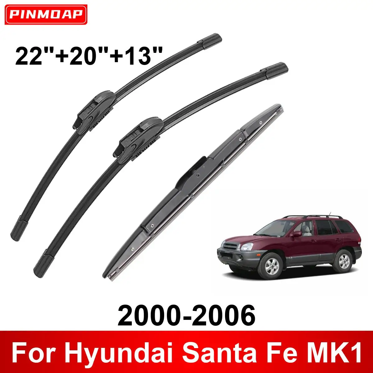 3PCS Car Wiper For Hyundai Santa Fe MK1 2000-2006 Front Rear Wiper Blades Brushes Cutter Auto Accessories 2003 2004 2005 2006