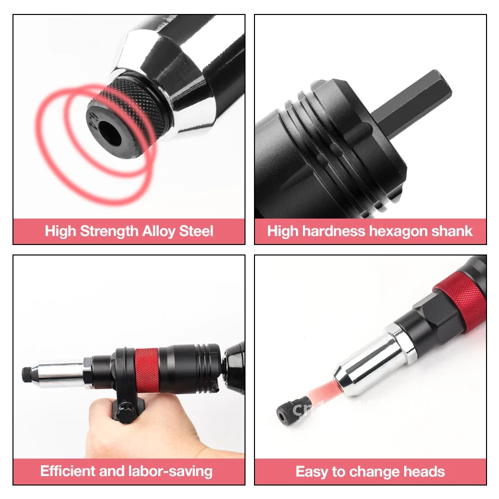 Adaptador de herramienta de tuerca de remache eléctrico, herramienta de remache de 2,4 MM/3,2 MM/4,0 MM/4,8 MM/6,4 MM, herramienta de remachado de tuerca de inserción, convertidor de pistola de tuerca de remache inalámbrico para el hogar