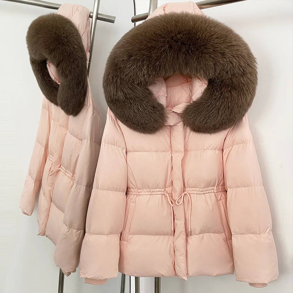 90 Белый утиный пуховик, очень большой воротник из натурального лисьего меха, теплая зимняя парка, роскошная куртка-пуховик с капюшоном, верхняя одежда